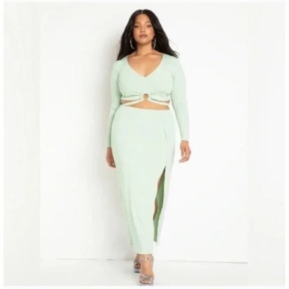NWOT Eloquii Mint Green High‎ Slit Ribbed Maxi Skirt Plus Size 18 / 20 - Picture 1 of 9